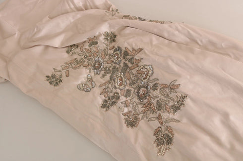 Dolce & Gabbana Beige Sequined Flower Flare Ball Gown Dress