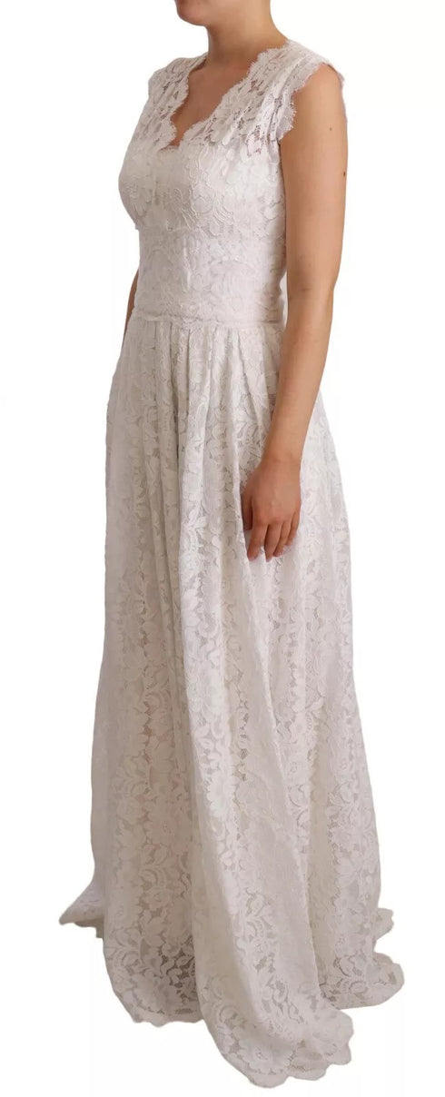 Dolce & Gabbana White Flower Lace Corsage Long Maxi Dress