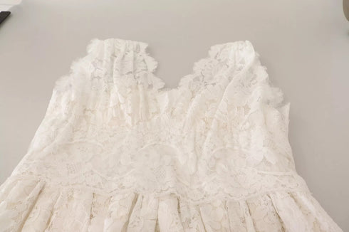 Dolce & Gabbana White Flower Lace Corsage Long Maxi Dress