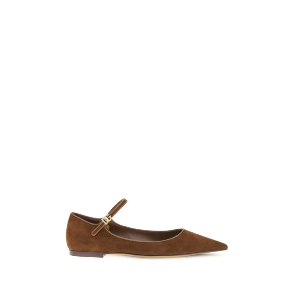 Dolce & Gabbana Women's Brown Suede & Nappa Leather Ballerina Flats – DG Logo Strap