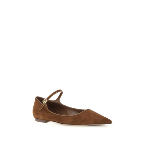 Dolce & Gabbana Women's Brown Suede & Nappa Leather Ballerina Flats – DG Logo Strap