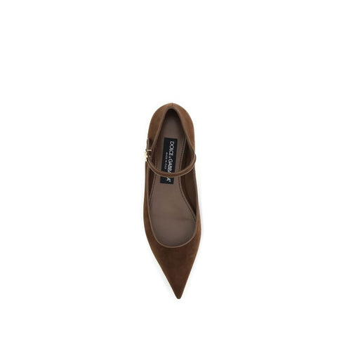 Dolce & Gabbana Women's Brown Suede & Nappa Leather Ballerina Flats – DG Logo Strap