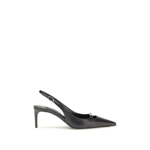 Dolce & Gabbana Lollo Black Leather Slingback Pumps – D&G Logo Heels