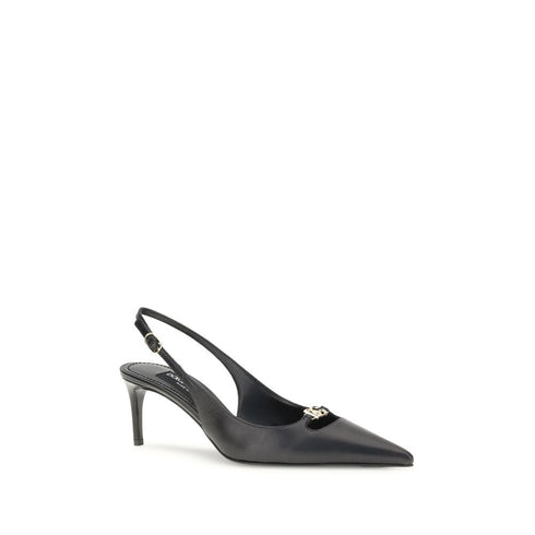 Dolce & Gabbana Lollo Black Leather Slingback Pumps – D&G Logo Heels