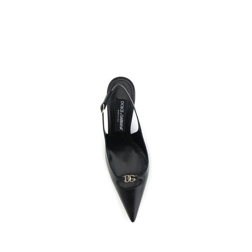 Dolce & Gabbana Lollo Black Leather Slingback Pumps – D&G Logo Heels