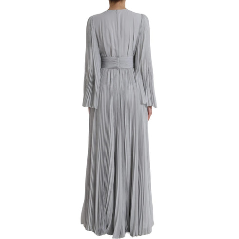 Dolce & Gabbana Light Grey Polyester Pleated Long Maxi Dress