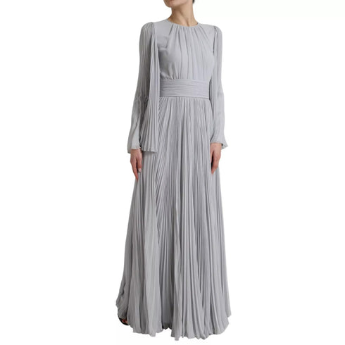 Dolce & Gabbana Light Grey Polyester Pleated Long Maxi Dress