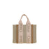 Chloé Woody Beige Linen and Leather Handbag for Women