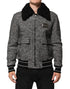Dolce & Gabbana Gray Wool Herringbone Shearling Collar Bomber Jacket