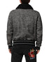 Dolce & Gabbana Gray Wool Herringbone Shearling Collar Bomber Jacket