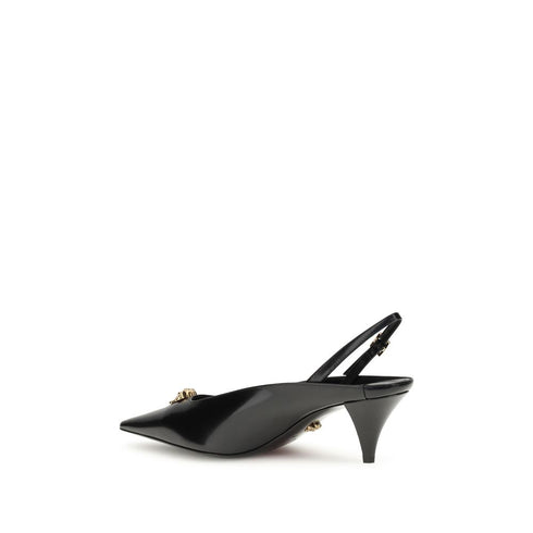 Versace La Medusa Slingback Pumps Black Calf Leather Pointed Toe Women’s