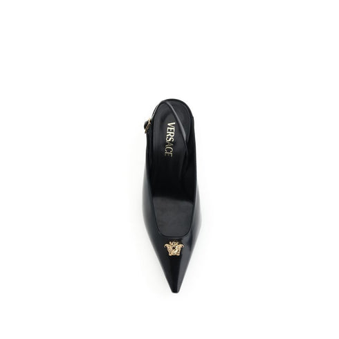 Versace La Medusa Slingback Pumps Black Calf Leather Pointed Toe Women’s
