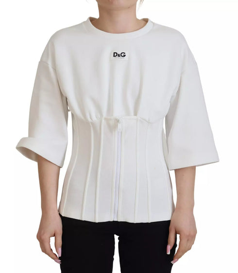 Dolce & Gabbana White Cotton Corset Stretch Top T-shirt
