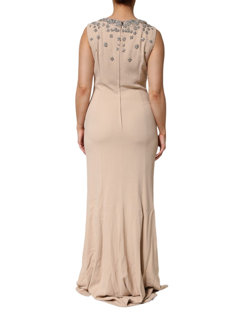 Dolce & Gabbana Nude Ecru Beaded Crystal Embellished Dress
