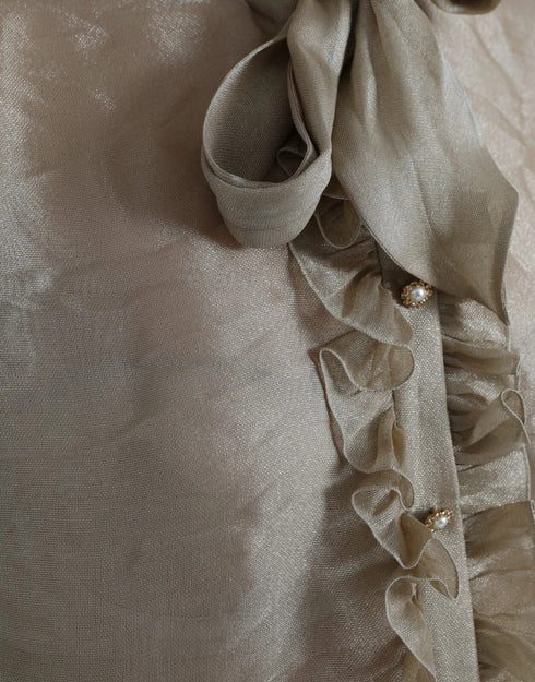 Dolce & Gabbana Gold Ascot Collar Ruffles Blouse Top