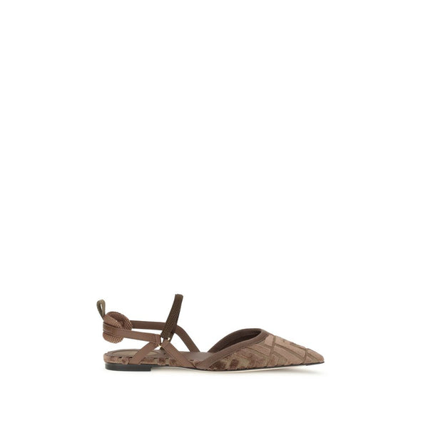 Fendi Colibrì Lite Slingback Ballerinas Brown Mesh Flats Sandals with FF Motif - Women’s