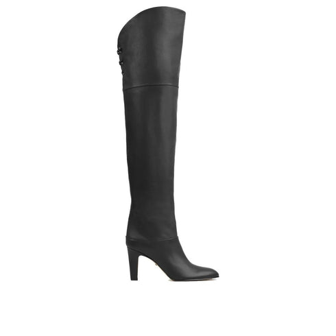 Chloé Eve Over-The-Knee Black Leather Boots with Criss-Cross Lace Detail – Women’s