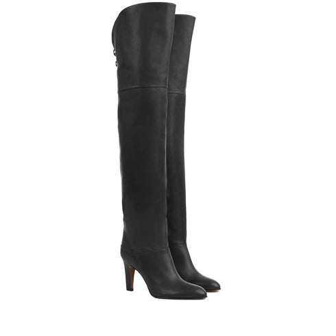 Chloé Eve Over-The-Knee Black Leather Boots with Criss-Cross Lace Detail – Women’s