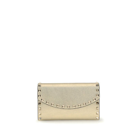 Valentino Garavani Rockstud Chain Wallet Gold Calf Leather- Women's