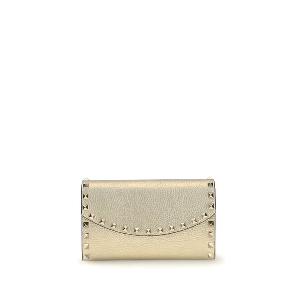 Valentino Garavani Rockstud Chain Wallet Gold Calf Leather- Women's