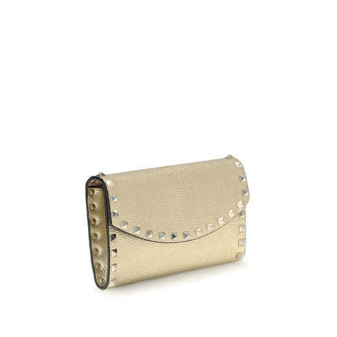Valentino Garavani Rockstud Chain Wallet Gold Calf Leather- Women's