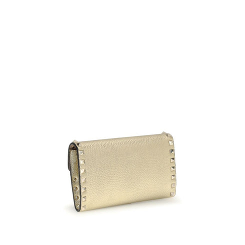 Valentino Garavani Rockstud Chain Wallet Gold Calf Leather- Women's