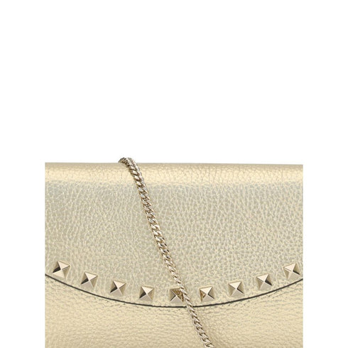 Valentino Garavani Rockstud Chain Wallet Gold Calf Leather- Women's