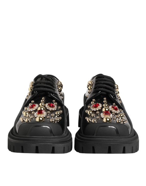 Dolce & Gabbana Black Leather Derby Shoes – Crystal Studded Chunky Soles