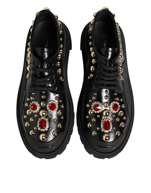 Dolce & Gabbana Black Leather Derby Shoes – Crystal Studded Chunky Soles