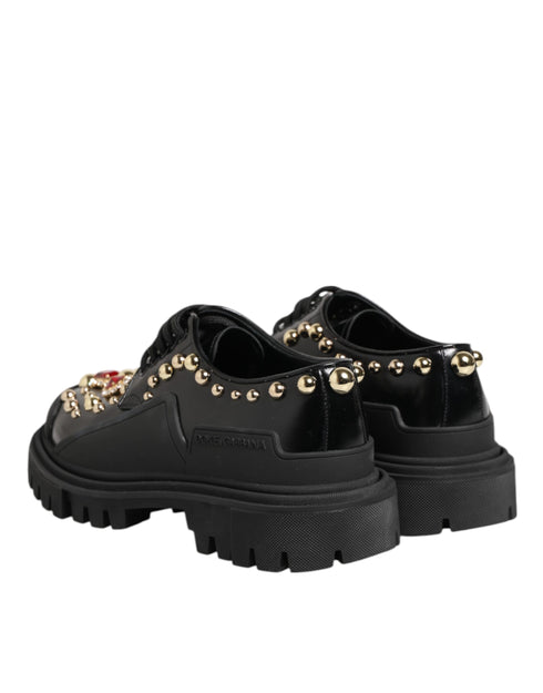 Dolce & Gabbana Black Leather Derby Shoes – Crystal Studded Chunky Soles