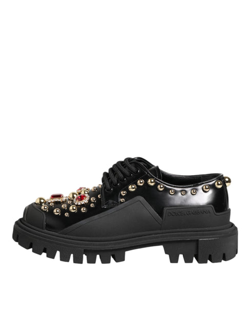 Dolce & Gabbana Black Leather Derby Shoes – Crystal Studded Chunky Soles