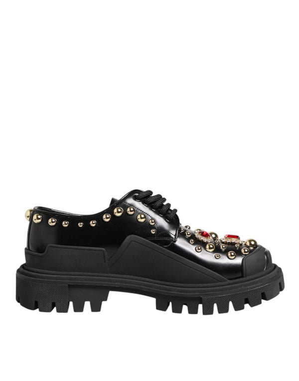Dolce & Gabbana Black Leather Derby Shoes – Crystal Studded Chunky Soles