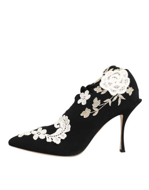 Dolce & Gabbana Embroidered Jersey Boots – Black & White Stretch Stilettos for Women