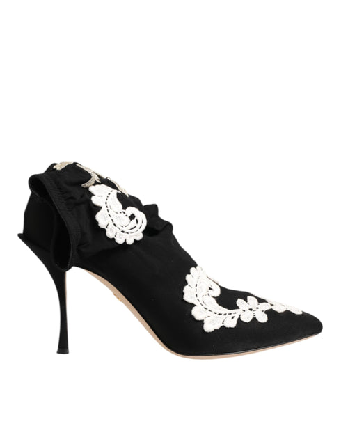 Dolce & Gabbana Embroidered Jersey Boots – Black & White Stretch Stilettos for Women