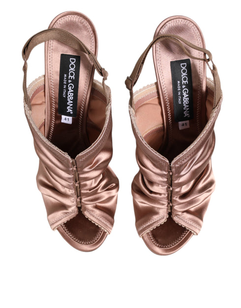 Dolce & Gabbana Bronze Satin Ruched Slingback Sandals Shoes