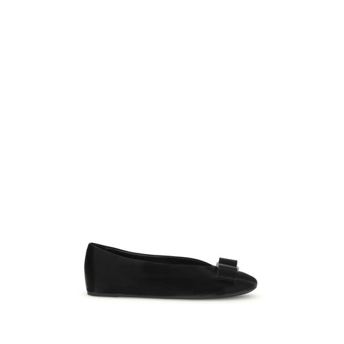 Ferragamo Vara Bow Ballerina Flats – Black Calf Leather Slip-On Shoes for Women
