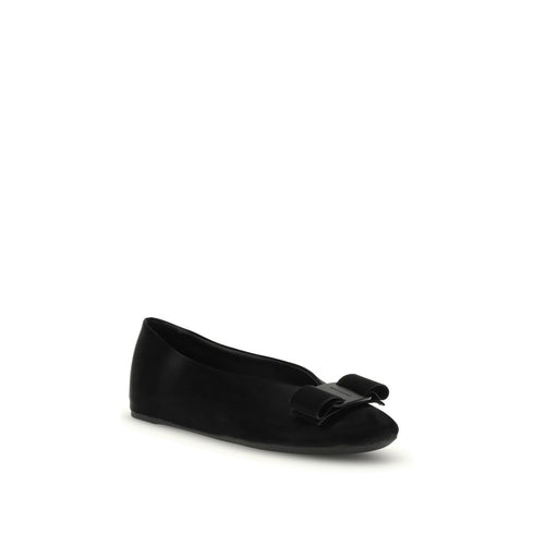 Ferragamo Vara Bow Ballerina Flats – Black Calf Leather Slip-On Shoes for Women