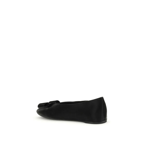 Ferragamo Vara Bow Ballerina Flats – Black Calf Leather Slip-On Shoes for Women