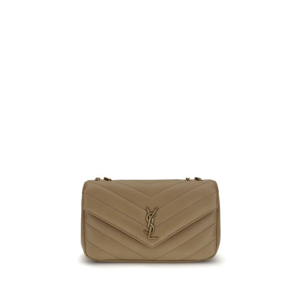 Saint Laurent LouLou Medium Shoulder Bag Beige Brown Calfskin Leather Women's Crossbody