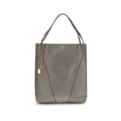 Chloé Spin Large Tote Bag Gray Glossy Calf Leather Women's Designer Handbag