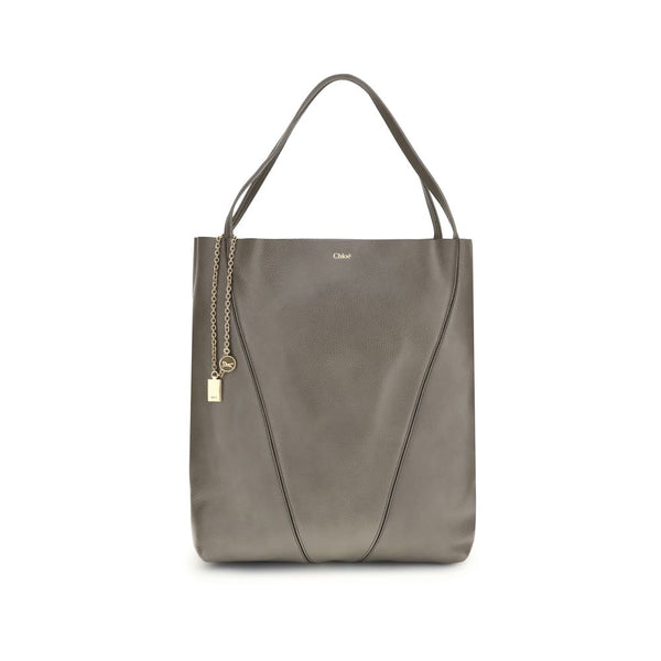 Chloé Spin Large Tote Bag Gray Glossy Calf Leather Women's Designer Handbag