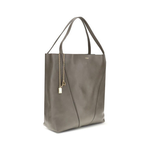Chloé Spin Large Tote Bag Gray Glossy Calf Leather Women's Designer Handbag