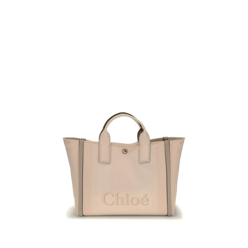 Chloé Carry Medium Handbag Beige Cotton Leather Women's Designer Shoulder Bag
