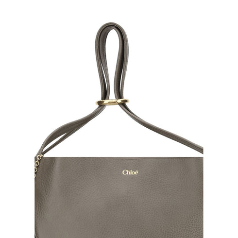 Chloé Spin Large Tote Bag Gray Glossy Calf Leather Women's Designer Handbag