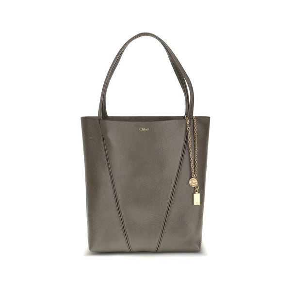 Chloé Spin Medium Shoulder Bag Grey Grained Calfskin Leather Women's Tote