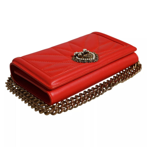 Dolce & Gabbana Devotion Quilted Phone Case Crossbody Bag Red Leather Women's Handbag
