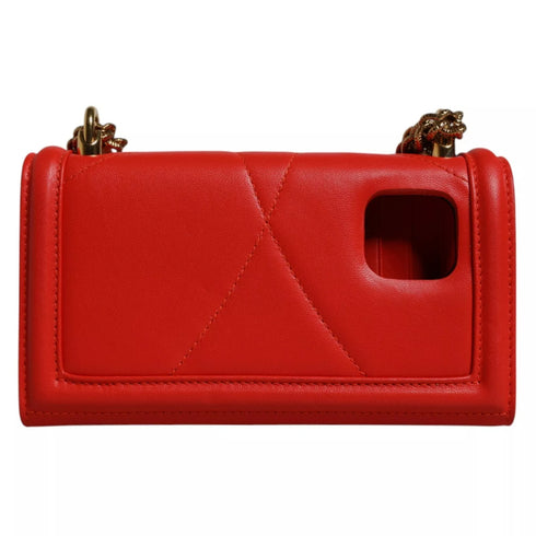Dolce & Gabbana Devotion Quilted Phone Case Crossbody Bag Red Leather Women's Handbag