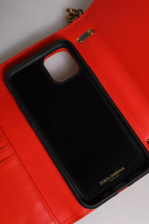 Dolce & Gabbana Devotion Quilted Phone Case Crossbody Bag Red Leather Women's Handbag