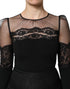 Dolce & Gabbana Black Lace Trim Nylon Tulle SheathMidi Dress