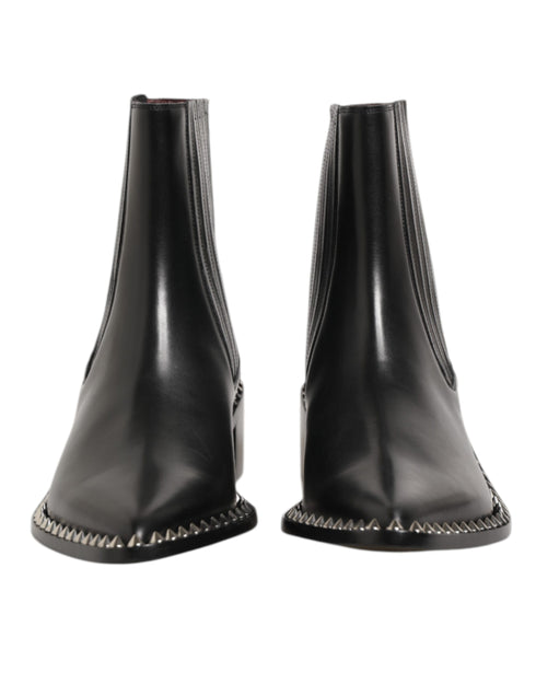 Dolce & Gabbana Black Leather Studded Men Short Boots Shoes